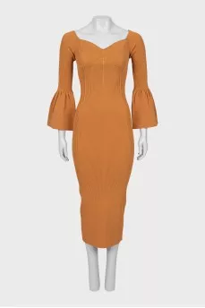Brown ribbed midi dress