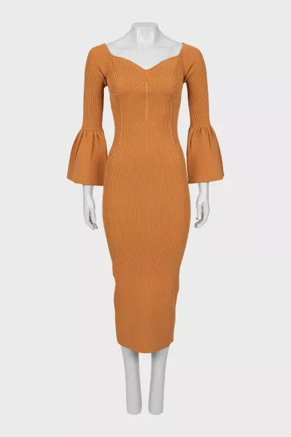 Brown ribbed midi dress