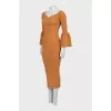 Brown ribbed midi dress