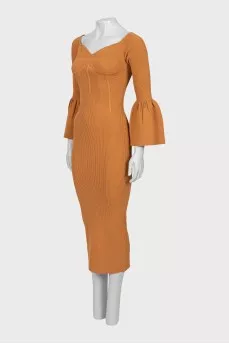 Brown ribbed midi dress