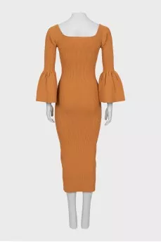 Brown ribbed midi dress