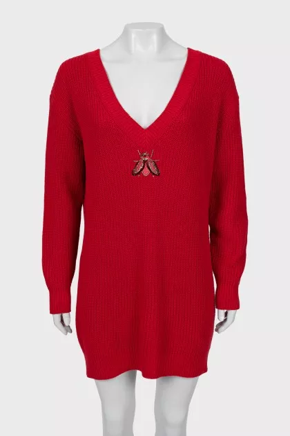 Knitted dress with beaded embroidery