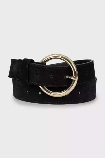 Suede belt with gold buckle