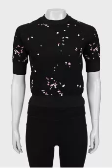 Knitted T-shirt with embroidered print