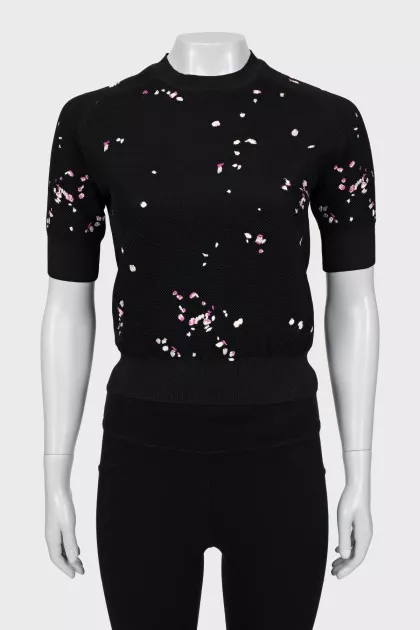 Knitted T-shirt with embroidered print