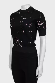 Knitted T-shirt with embroidered print