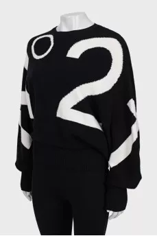 Knitted sweater with puff sleeves