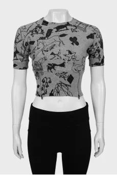 Wool T-shirt in black print