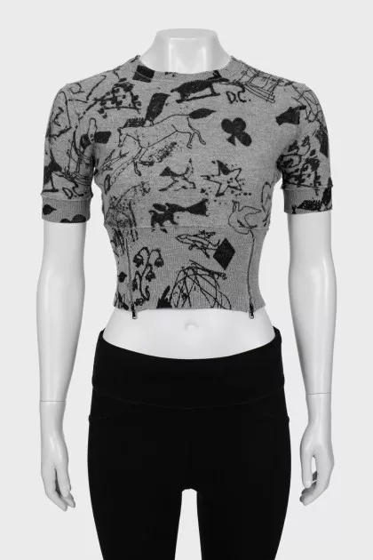 Wool T-shirt in black print