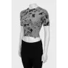 Wool T-shirt in black print