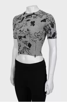 Wool T-shirt in black print
