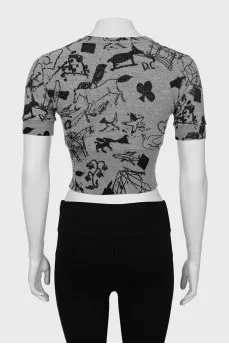 Wool T-shirt in black print