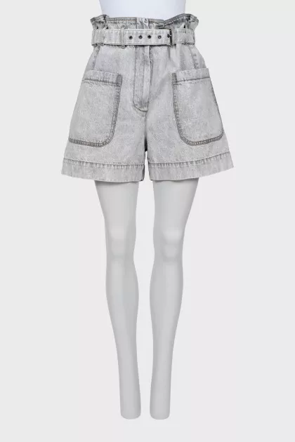 Gray denim shorts with belt