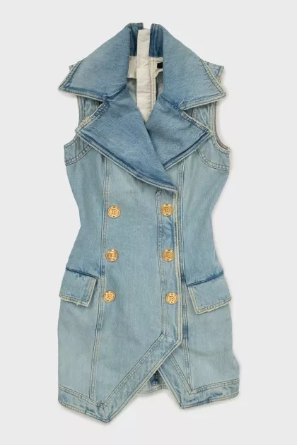 Denim dress with gold buttons