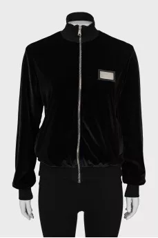 Velor sweatshirt with silver hardware