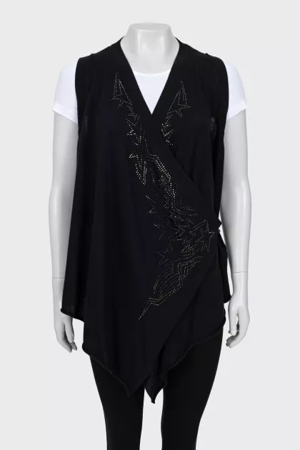 Wrap cardigan decorated with rhinestones