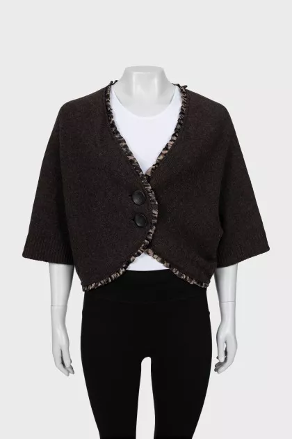 Cropped brown ruffle cardigan