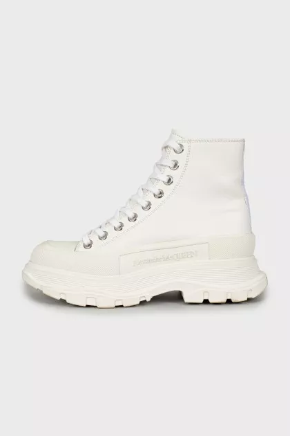 White leather boots with chunky soles