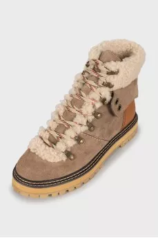 Insulated suede lace-up boots