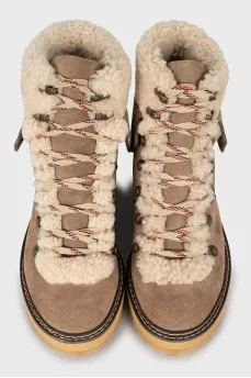 Insulated suede lace-up boots