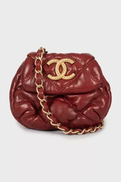 Red Bubble Quilted Lambskin Micro Flap Bag