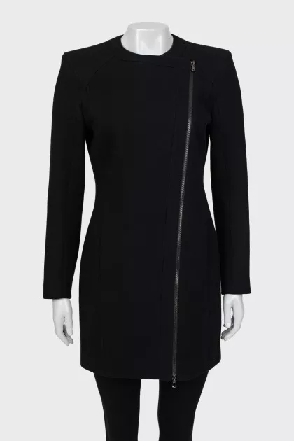 Wool coat with bias zipper