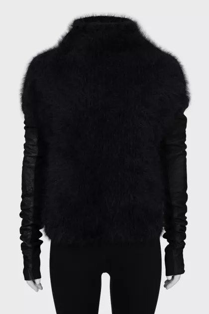 Black long pile sweater