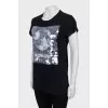 Black T-shirt decorated with sequins