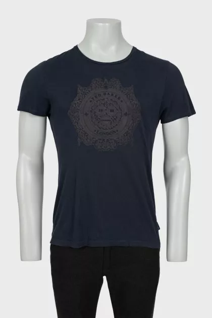 Men's navy blue printed T-shirt