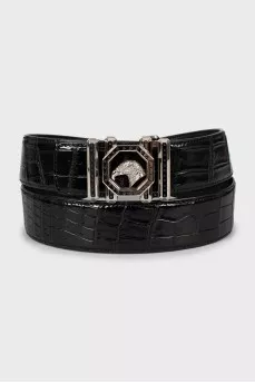 Men's black belt with embossed leather