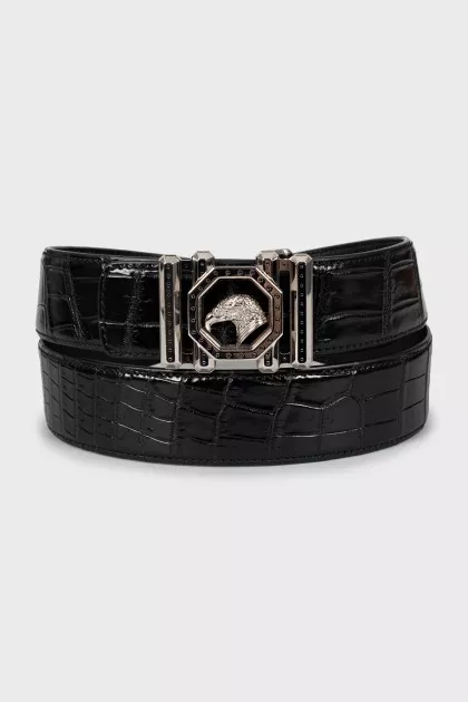 Men's black belt with embossed leather