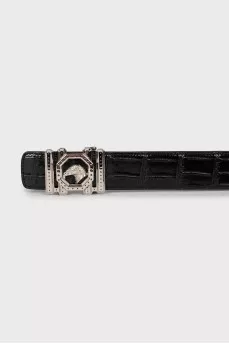 Men's black belt with embossed leather