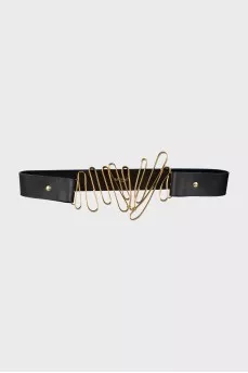 Black leather belt with gold buckle