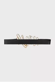Black leather belt with gold buckle