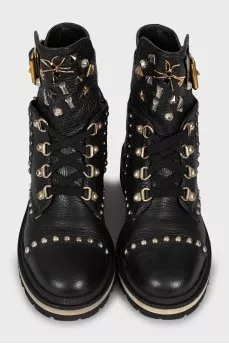 Leather boots with metallic decor