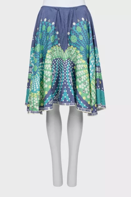 Printed silk A-line skirt