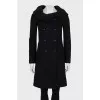 Black coat with knitted collar