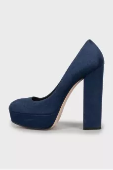 Blue suede high heels