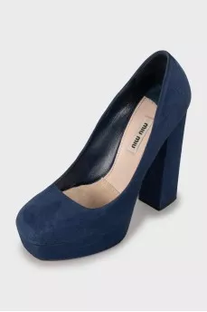 Blue suede high heels