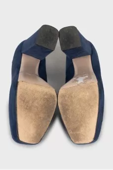 Blue suede high heels