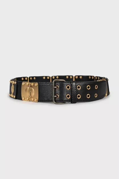 Leather belt with metal inserts