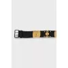 Leather belt with metal inserts