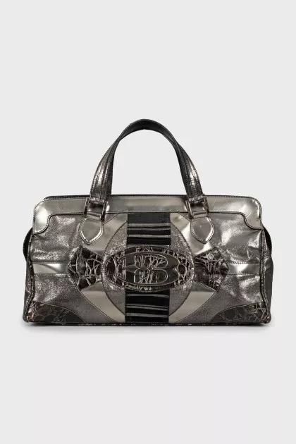 Silver bag with metal logo