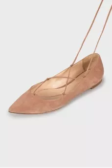 Замшевые балетки с завязками