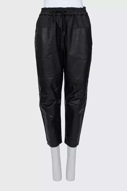 Leather trousers with textile upper