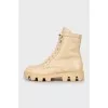 Beige leather lace-up boots