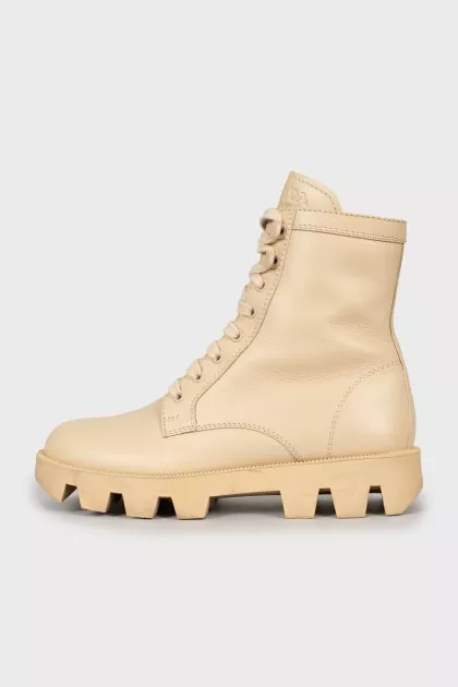 Beige leather lace-up boots
