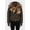 Dark green down jacket with fur hood