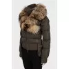 Dark green down jacket with fur hood
