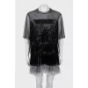Mini dress with fringe and mesh